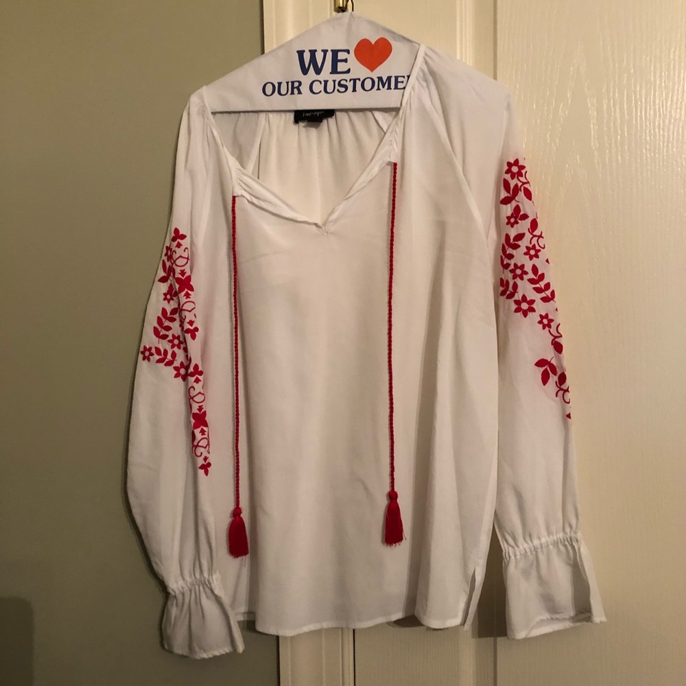 Long sleeve white embroidered blouse